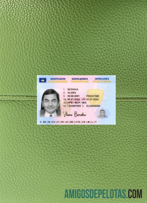 Carta de condução do Kosovo 2024 presente fotolook frente exemplo